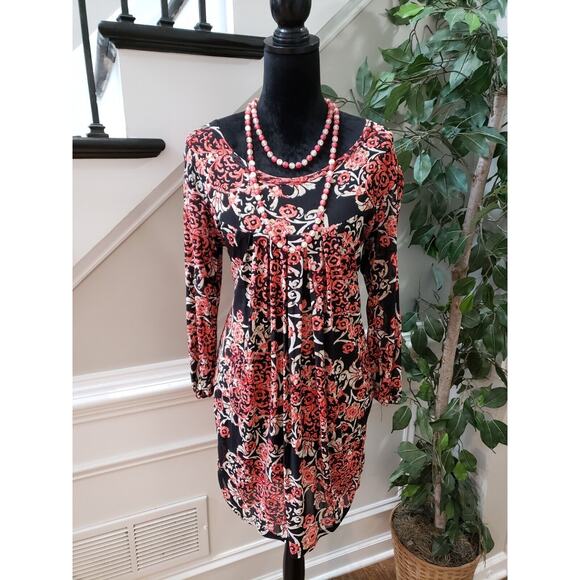 Womens Multicolor Polyester Round Neck Long Sleeve Knee Length Dress Size Medium
